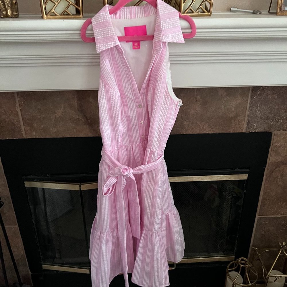 Size 00 Lilly Pulitzer Pink and White Seersucker Dress